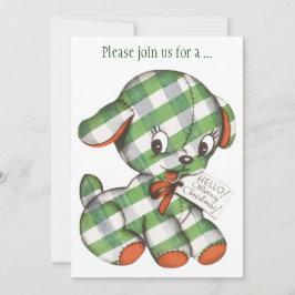 Invitación Vintage Christmas Gingham Puppy Fiesta