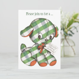 Invitación Vintage Christmas Gingham Puppy Fiesta