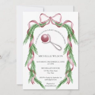 Invitación Vintage Christmas Greeneration Pink Bow
