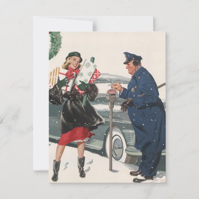 Invitación Vintage Christmas, Lady and Policeman Invitation (Anverso)