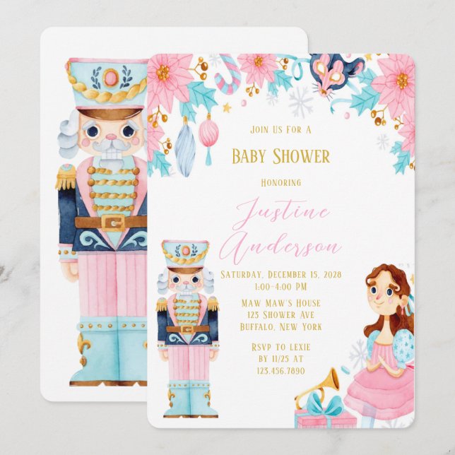 Invitación Vintage Christmas Nutcracker Baby Shower (Anverso / Reverso)