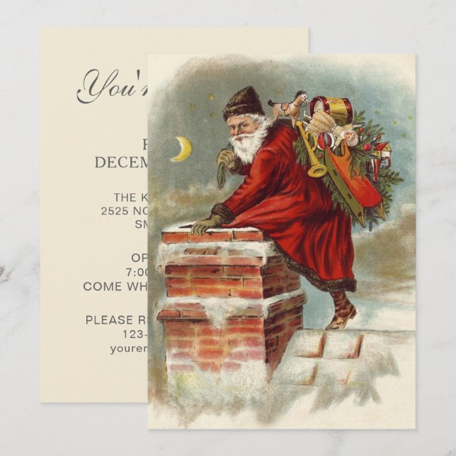Invitación Vintage Christmas Open House Fiesta Santa Claus (Anverso / Reverso)