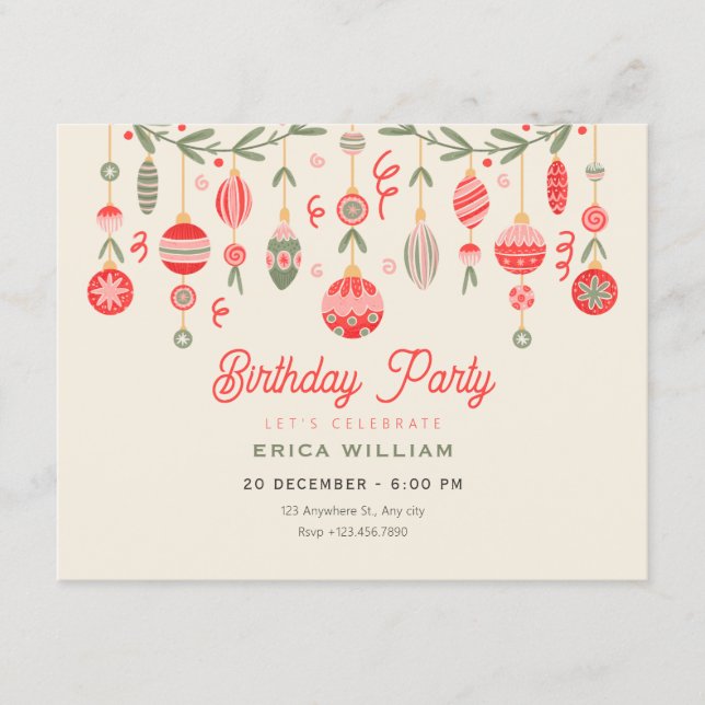 Invitación Vintage christmas ornament birthday  (Anverso)