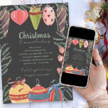 Invitación Vintage Christmas Ornament Exchange Fiesta<br><div class="desc">Vintage Navidad Ornament Exchange Party Invitación decorada con baubles de árbol de navidad y oraciones en colores mudos,  enmarcada con agujas de pino. La parte posterior de la tarjeta está cubierta con brotes de pino y la plantilla de invitación está configurada para que añada el texto de su personalizado.</div>