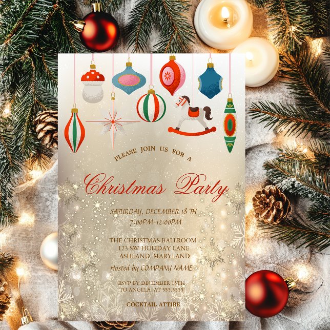 Invitación Vintage Christmas Ornaments Gold Company  (Subido por el creador)