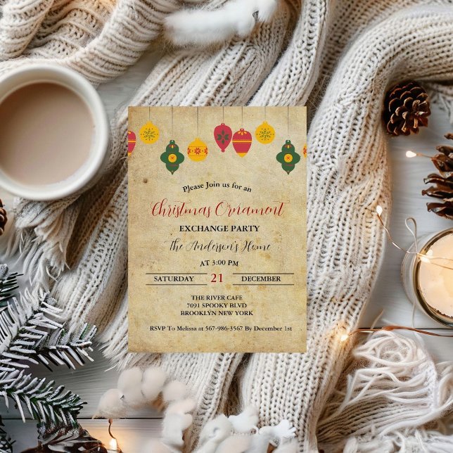 Invitación Vintage Christmas Ornamet Exchange Holiday party (Subido por el creador)