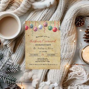 Invitación Vintage Christmas Ornamet Exchange Holiday party