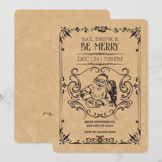 Invitación Vintage christmas santa claus (Anverso / Reverso)