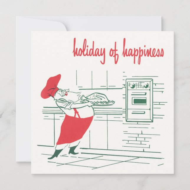 Invitación Vintage Christmas, Santa Claus Chef y Turquía (Anverso)