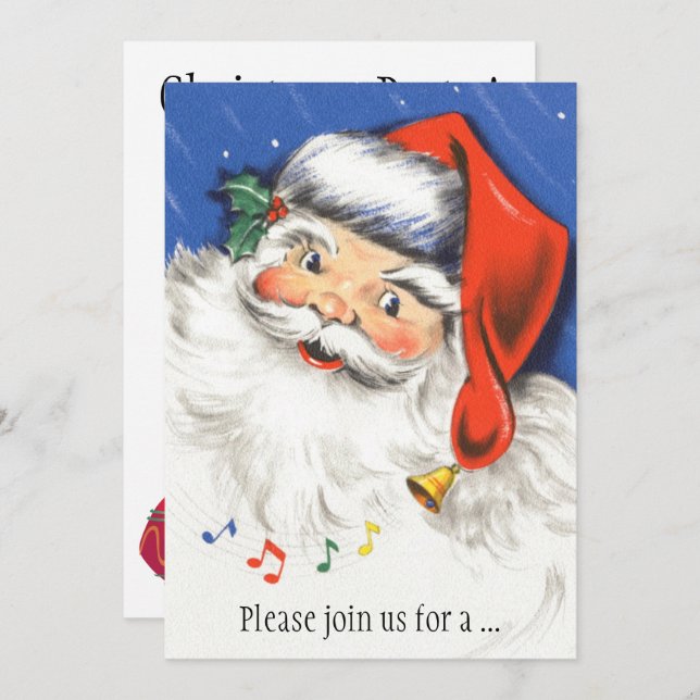 Invitación Vintage Christmas, Santa Claus Music Invitation (Anverso / Reverso)