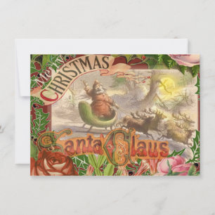 Invitación Vintage Christmas Santa Claus Sleigh