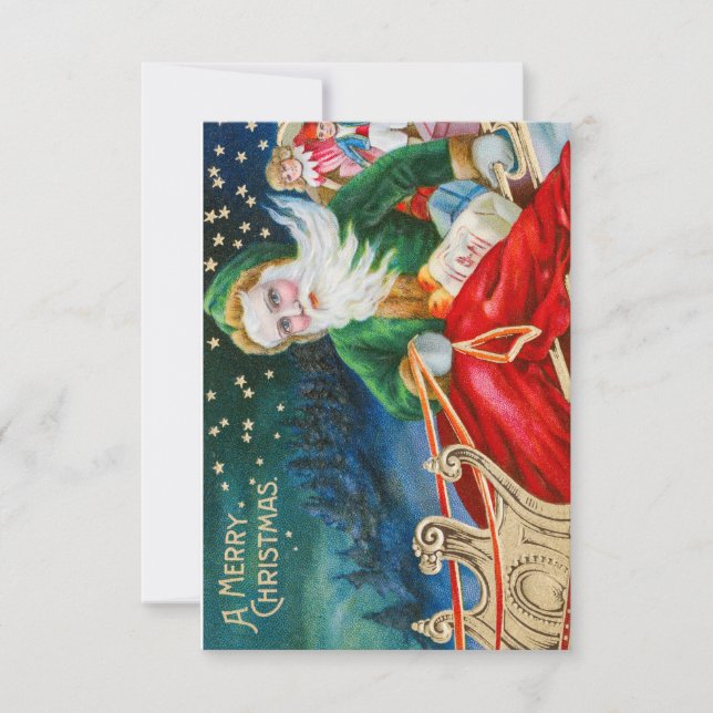 Invitación Vintage Christmas Santa Y Sleigh (Anverso)
