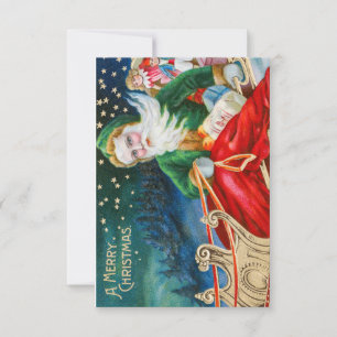 Invitación Vintage Christmas Santa Y Sleigh