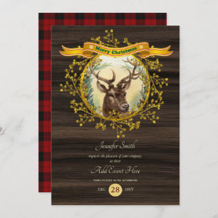 Invitación Vintage Christmas STAG Fiesta Buffalo Plaid Event