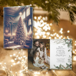 Invitación Vintage Christmas Tree French Chateau Family Photo