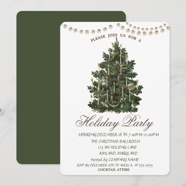 Invitación Vintage Christmas Tree Holiday Party (Anverso / Reverso)