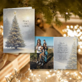 Invitación Vintage Christmas Tree Snowy Forest Family Photo