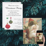 Invitación Vintage Christmas, Victorian Santa Claus with Pine<br><div class="desc">Easy to customize Christmas party invitation,  just add your information!
Vintage illustration Christmas holiday design featuring a Victorian Santa Claus holding pine boughs and a sack full of Christmas toys. With text: A Merry Christmas</div>