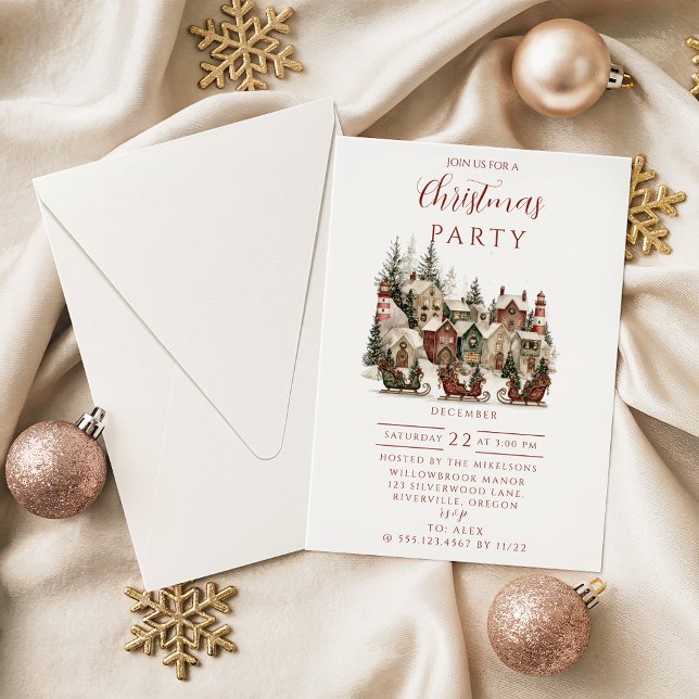 Invitación Vintage Christmas Village Party (Subido por el creador)