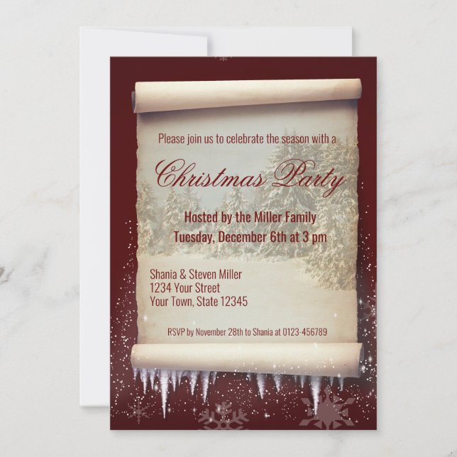 Invitación Vintage Christmas Winter Scroll Icicle Snowflake (Anverso)