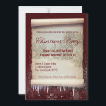 Invitación Vintage Christmas Winter Scroll Icicle Snowflake<br><div class="desc">Ilustracion de pergamino de invierno con papel antiguo con un paisaje nevado y decorado con nieve y músculos sobre un fondo rojo oscuro de borgoña con copos de nieve.</div>