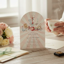 Invitación Vintage Circus Baby Shower with qr code Invitation