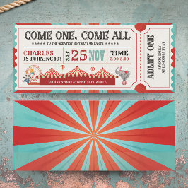 Invitación Vintage Circus Carnival Ticket Cumpleaños