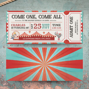 Invitación Vintage Circus Carnival Ticket Cumpleaños