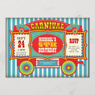Invitación Vintage Circus Carnival Wagon Birday Party