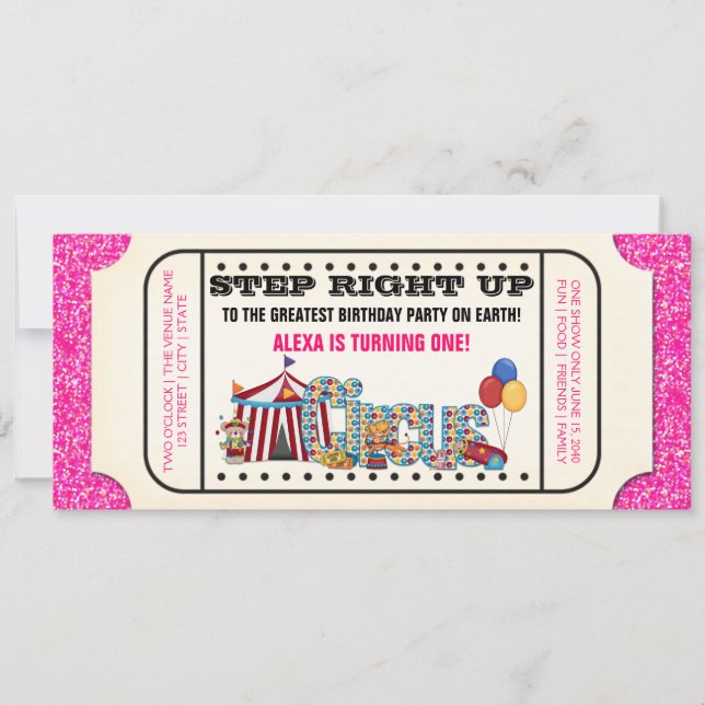 Invitación Vintage Circus Ticket Birday (Anverso)