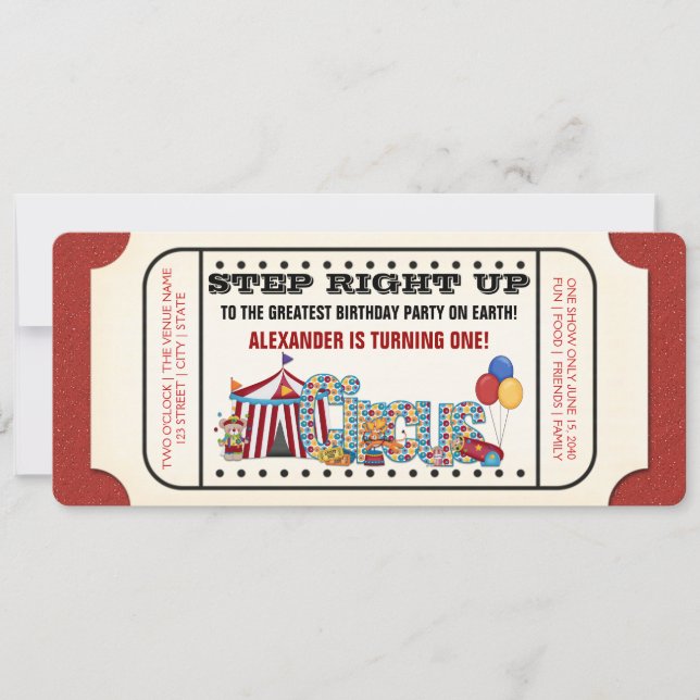 Invitación Vintage Circus Ticket Party (Anverso)