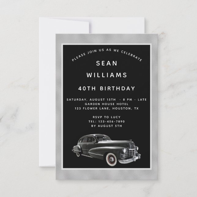 Invitación Vintage Classic Car 40th Birthday Fiesta (Anverso)