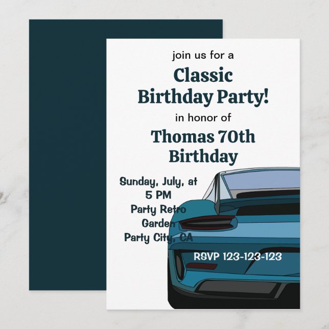 Invitación Vintage Classic Car Birday Party (Anverso / Reverso)