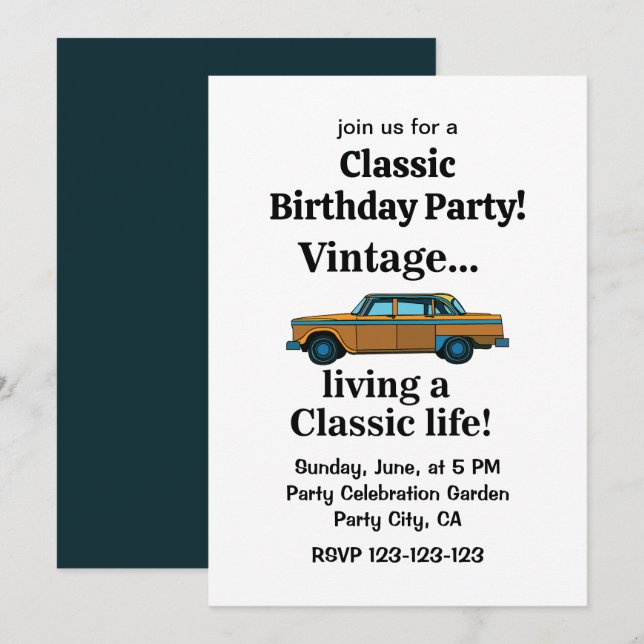 Invitación Vintage Classic Car Birthday (Anverso / Reverso)