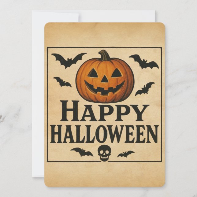 Invitación Vintage/classic Happy Halloween jack-o-lantern (Anverso)