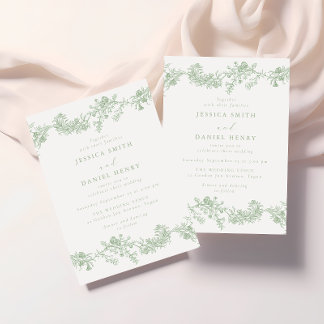 Invitación Vintage Classic Sage Green Floral Wedding