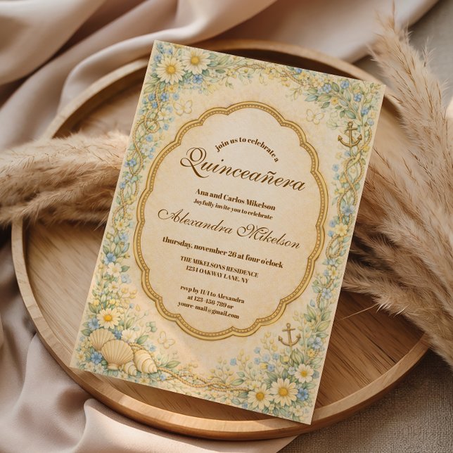 Invitación Vintage Coastal Daisy Quinceañera (Subido por el creador)