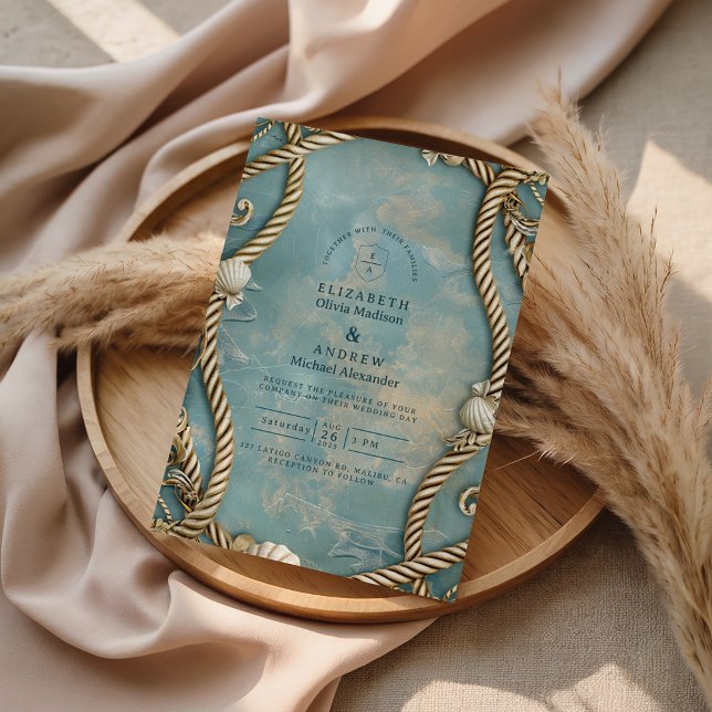 Invitación Vintage Coastal Rope Ocean Wedding (Subido por el creador)