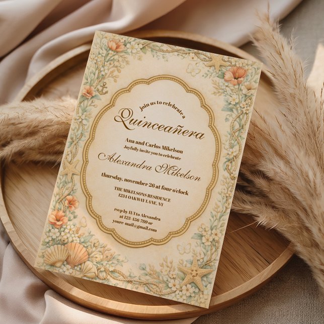 Invitación Vintage Coastal Seashell Quinceañera (Subido por el creador)