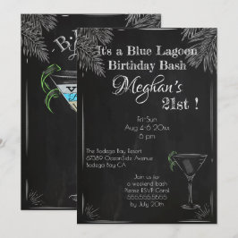 Invitación Vintage Cocktail Blue Lagoon Birthday Bash