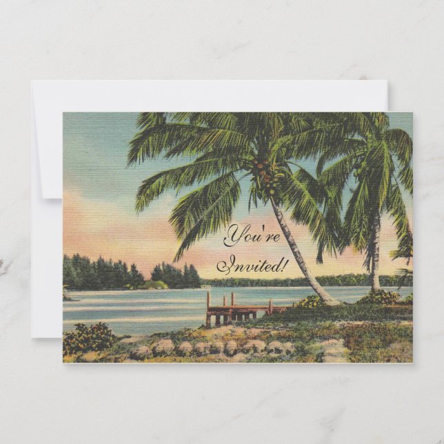 Invitación Vintage Coconut Palmas Breeze Tropical Sunset (Anverso)