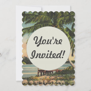 Invitación Vintage Coconut Palmas Breeze Tropical Sunset