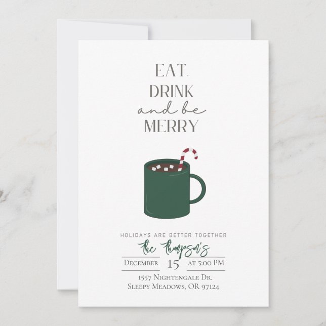 Invitación Vintage Come Bebida y sé Navidades Minimalistas (Anverso)