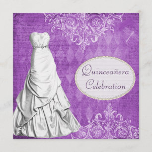 Invitación Vintage con clase Quinceanera púrpura elegante