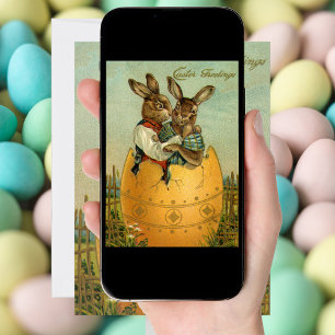 Invitación Vintage conejillos victorianos de Pascua con huevo