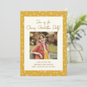 Invitación Vintage Coquette Floral Photo Graduation Party