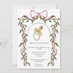 Invitación Vintage Coquette Greeneration Pink Bow Pacifier