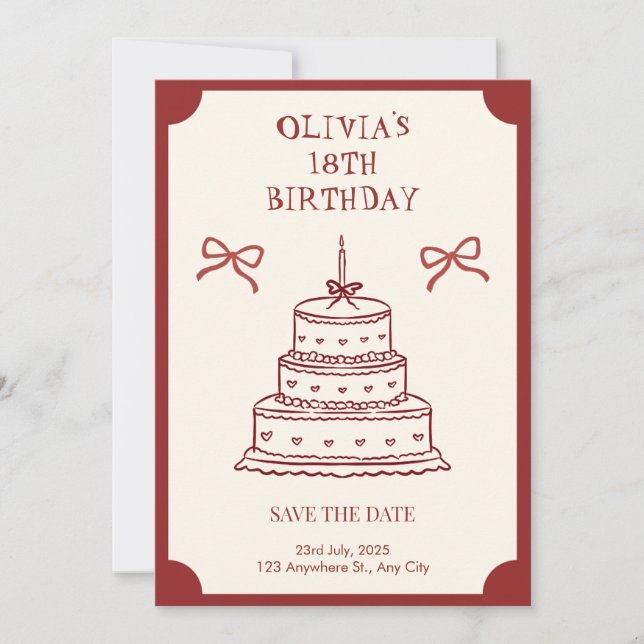 Invitación Vintage Coquette para Cumpleaños 18 Gua (Anverso)