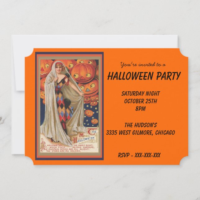 Invitación Vintage Costume and Pumpkins Halloween (Anverso)
