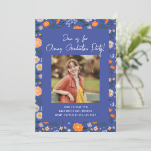 Invitación Vintage Cottagecore Floral Photo Graduation Party